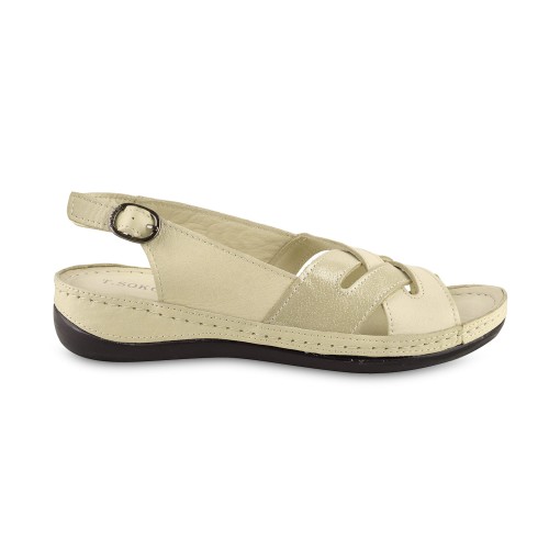 Sandały damskie beżowe T. Sokolski, model AMI L24-159 BEIGE, skóra naturalna
