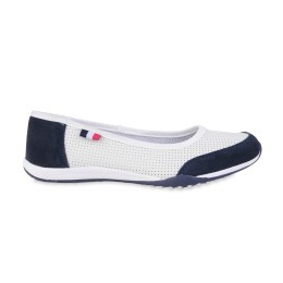 Baleriny damskie białe z granatowym T.SOKOLSKI, model KEN W25-600 WHT/NA, skóra naturalna perforowana